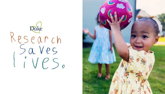 Duke Research Saves Lives photo and girl with ball